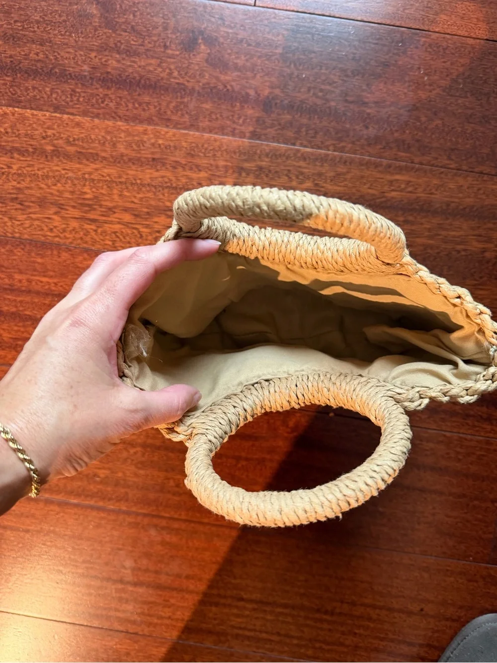 Woven Round-Handle Straw Tote Bag - Natural